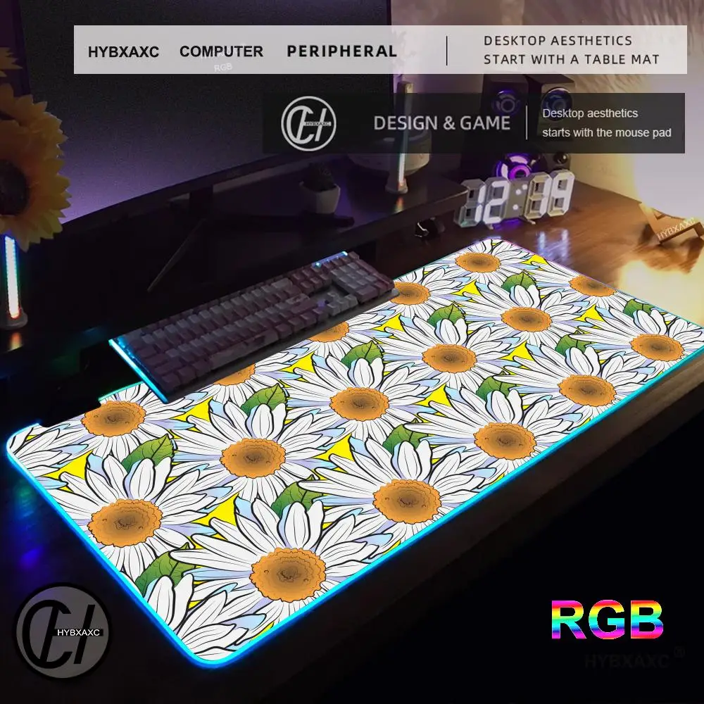 Daisy Chrysanthemum Mouse Pad RGB Gaming Mouse Pad Desk Mat HD Gamer Large LED Light XXL MousePads PC Computer Carpet