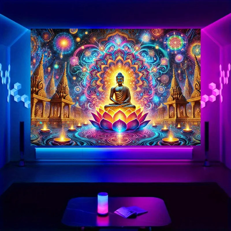 VIKAMA Mandala-Buddha-Statue, Lotus-Wandteppich für Meditationsräume, Yoga-Studios und neue Wohnzimmer im chinesischen Stil