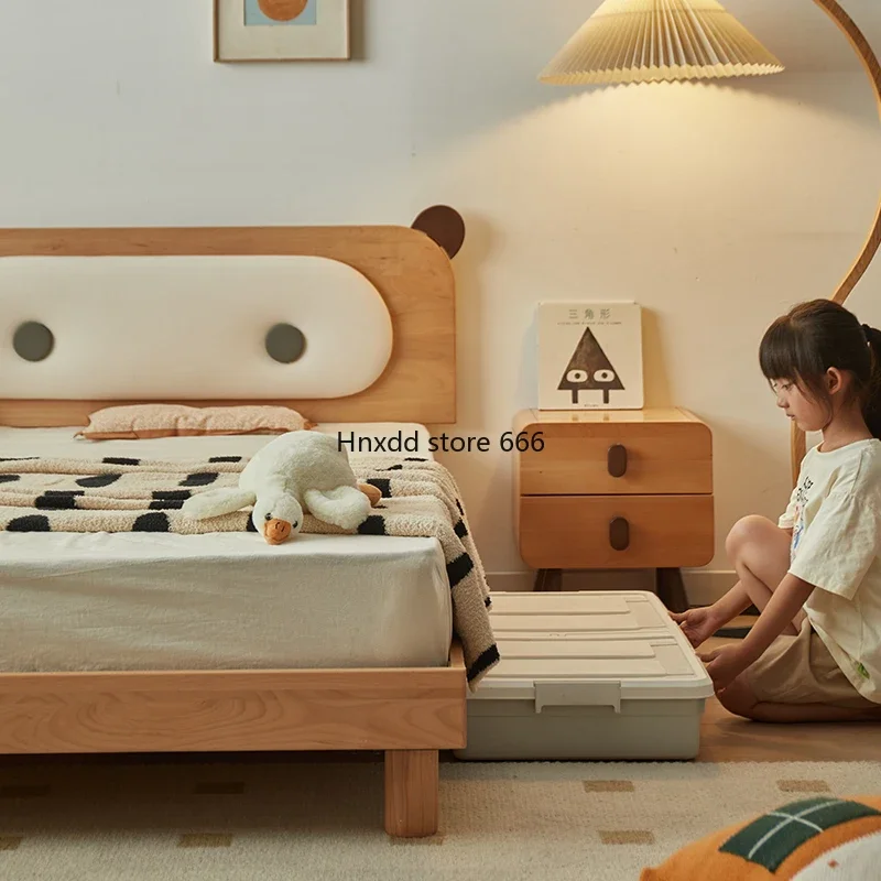 Cama de madera maciza para niños, cama individual simple, suave