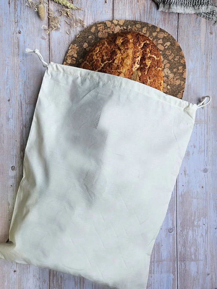 100pcs Custom Nature Light Weight Cotton Bread Bag, Resusable Drawstring Bag, Bread Storage Bag