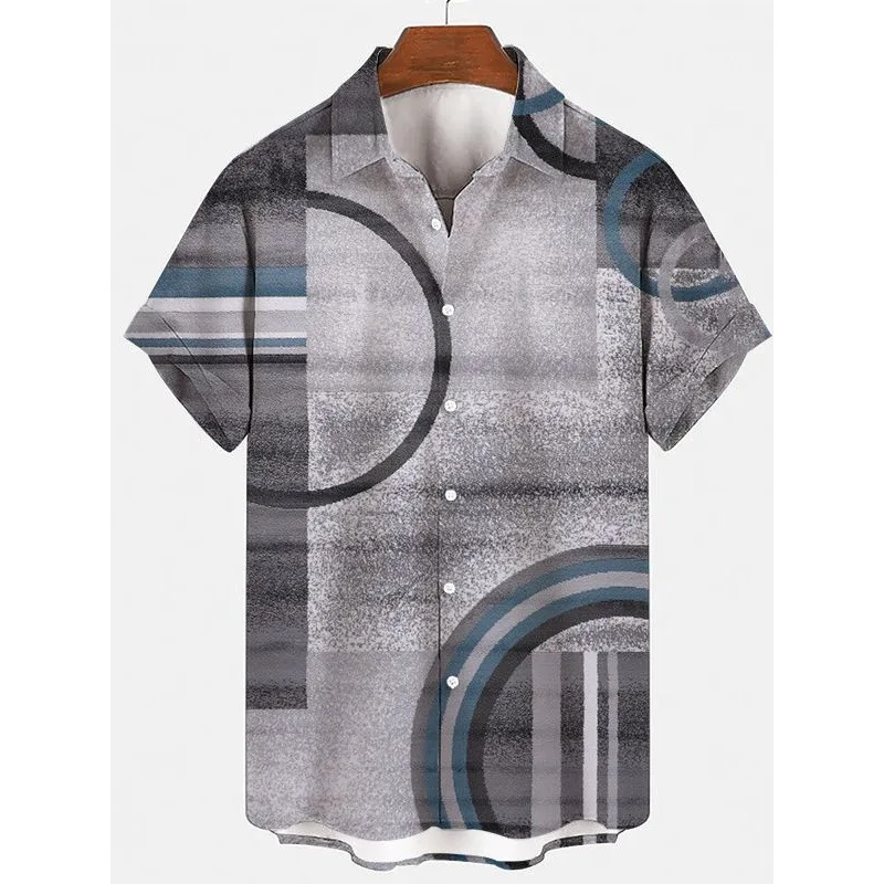 2026 New Trend Fashion Men's 3D Printed Embroidery Loose-Fitting Collared Short-Sleeved Shirt