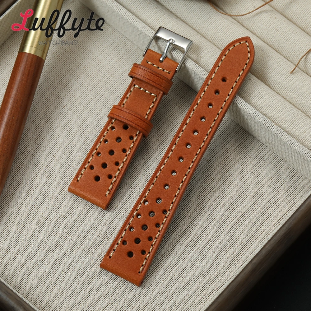 Echtes Leder Uhrenarmband Poröses atmungsaktives Armband 20mm 22mm Männer Frauen handgemachte Nähte Handgelenk Armbänder