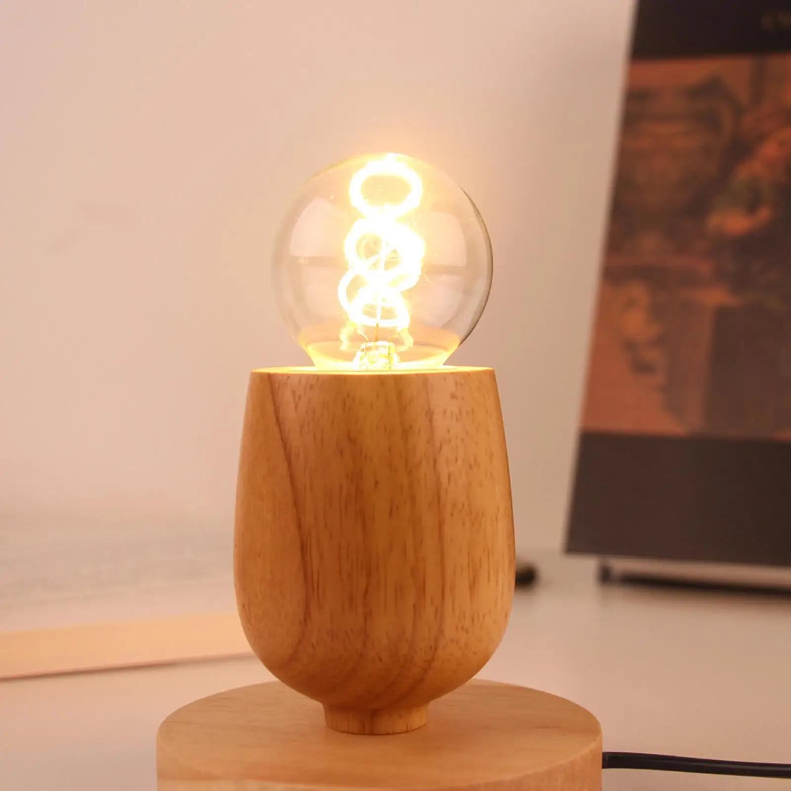 Handmade Wooden Lamp Stand LED Display Base for Crystal Glass Nightstand Decoration