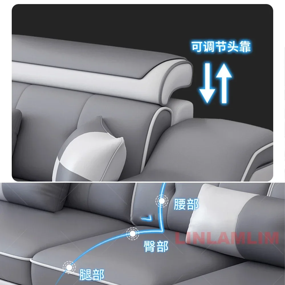 Linlamlim Moderne, wissenschaftliche Sofagarnitur aus Stoff mit Chaiselongue, Bluetooth-Lautsprechern und USB-Ladeanschlüssen für das Wohnzimmer