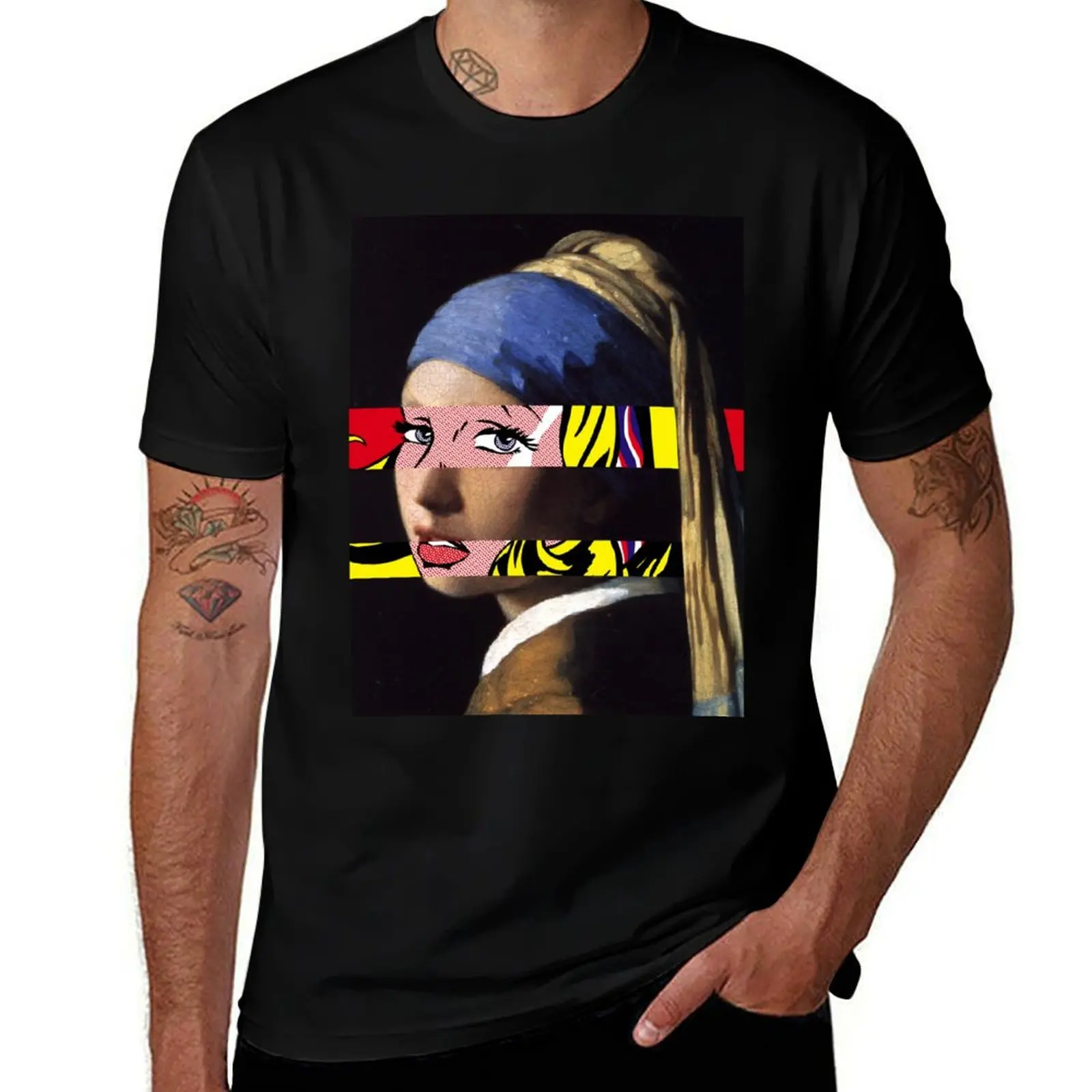 

Vermeer Girl with a Pearl Earring meets Roy Lichtenstein Girl with hair ribbon T-Shirt Moisture Wicking Athletic T-Shirt