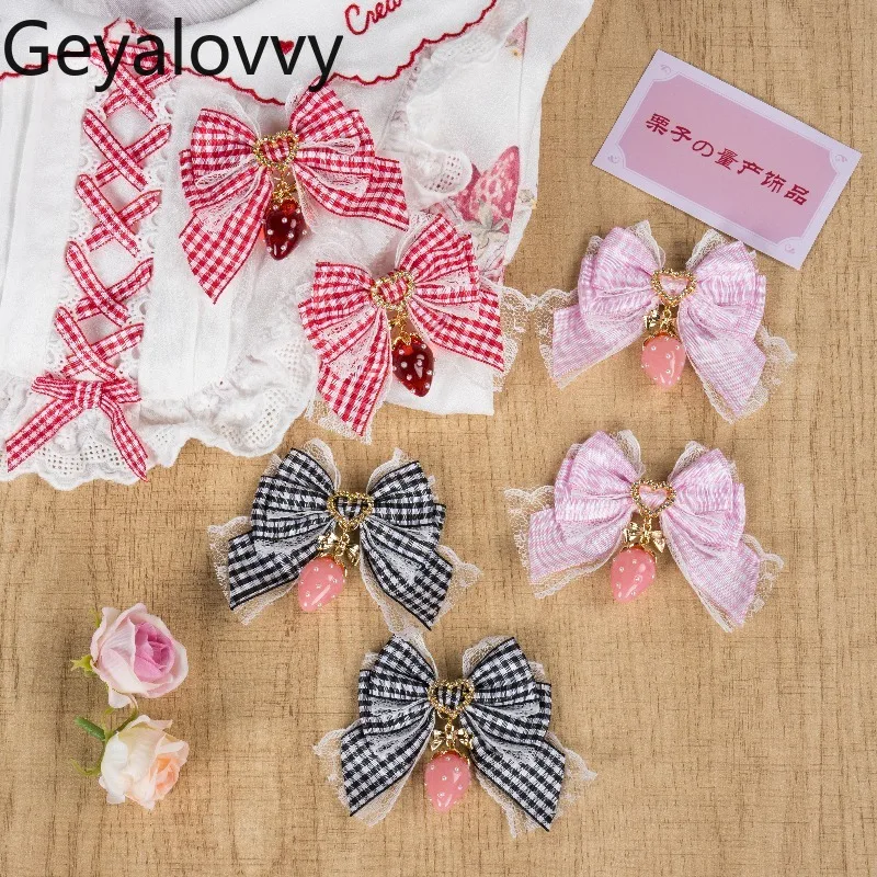 

Kawaii Sweet Girl Versatile Plaid Bow Lace Hair Clip Japanese Mass-Produced Lolita Cute Hairpin Hairclips Accessories