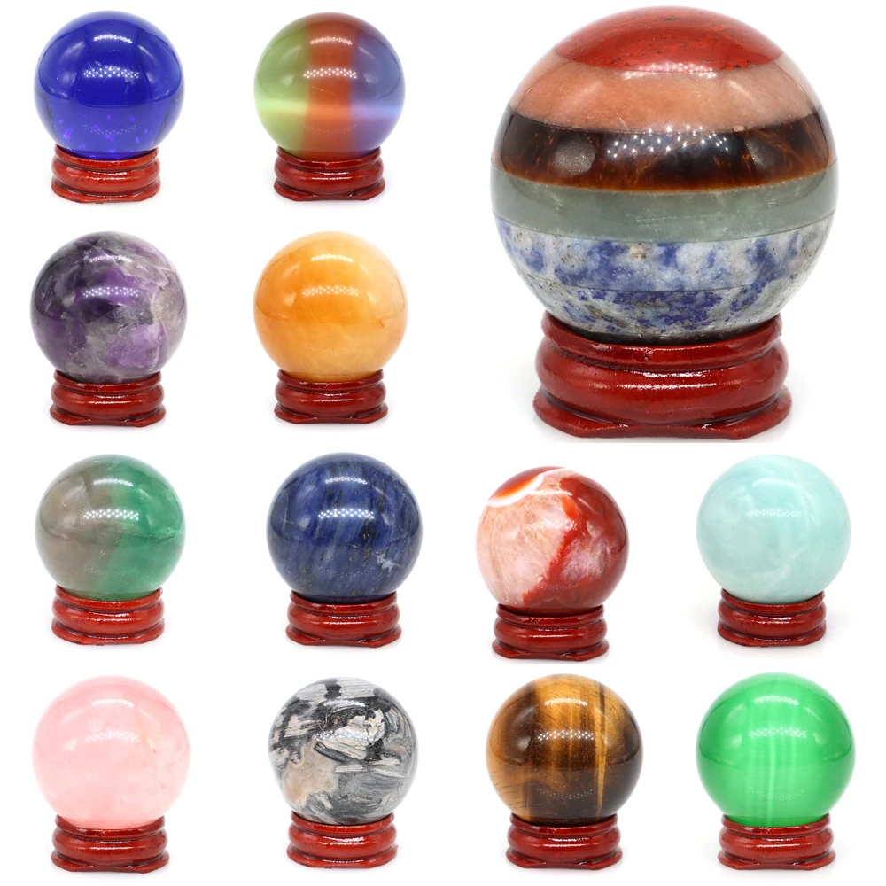 

40mm Natural Stones Sphere Healing Crystal Quartz Magic Ball Reiki feng shui Sphere Collectibles Gemstone Home Decor With Base