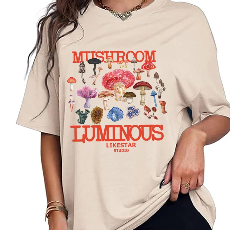 Mushroom Luminate Printed T Shirt Letter Funny Quetes Printing Tee Tops Summer Fashion Women Clothing