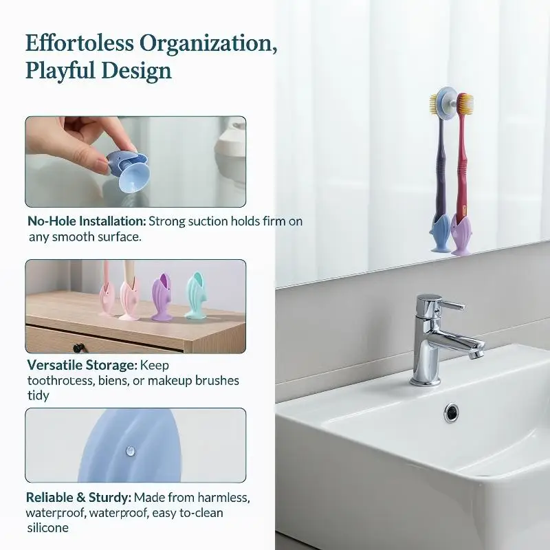 1Pcs Cute Whale Shaped Silicone Toothbrush Holder Non Slip Suction Base