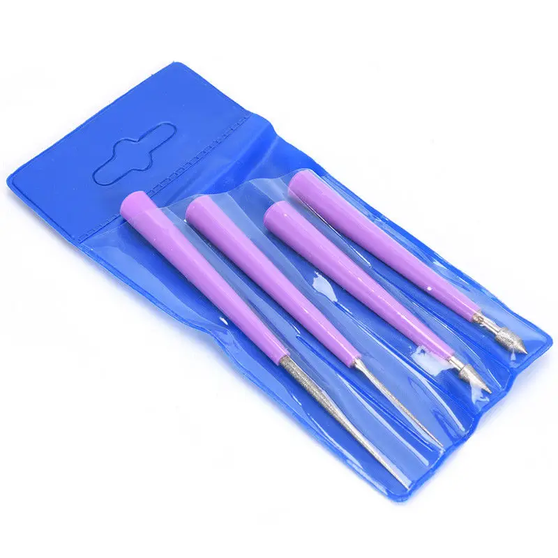 4pcs Purple Making Diamond Pearl Glass Bead Reamer Burr Beading Hole Enlarger Tool Woodworking Hand Craft Tool Set