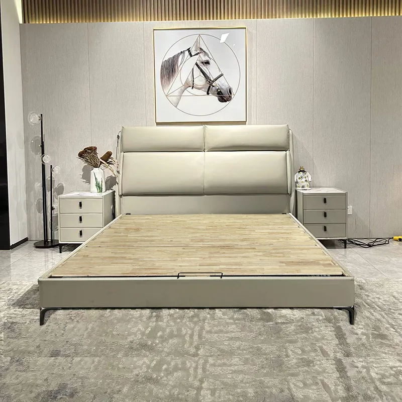 سرير إيطالي فاخر وخفيف الوزن من جلد البقر من الطبقة الأولى #3