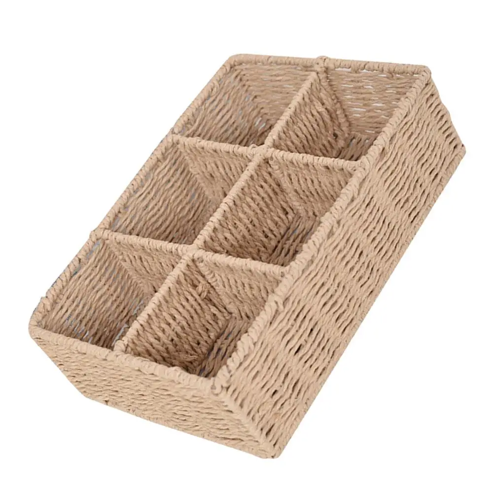 

Hexagon Grid Storage Basket Decorative Woven Compartment Vintage Iron Cotton Linen Paper Rope Six Cells Tissue Box ganizer