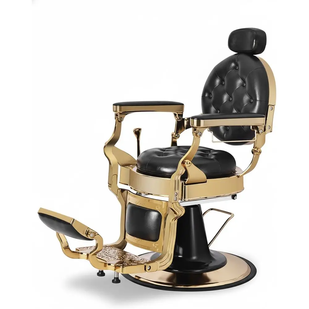 

Heavy-Duty Hydraulic Reclining Barber Chair, 700 lbs Capacity, Professional for Haircuts, Salons, and Home Use (Black Gold)