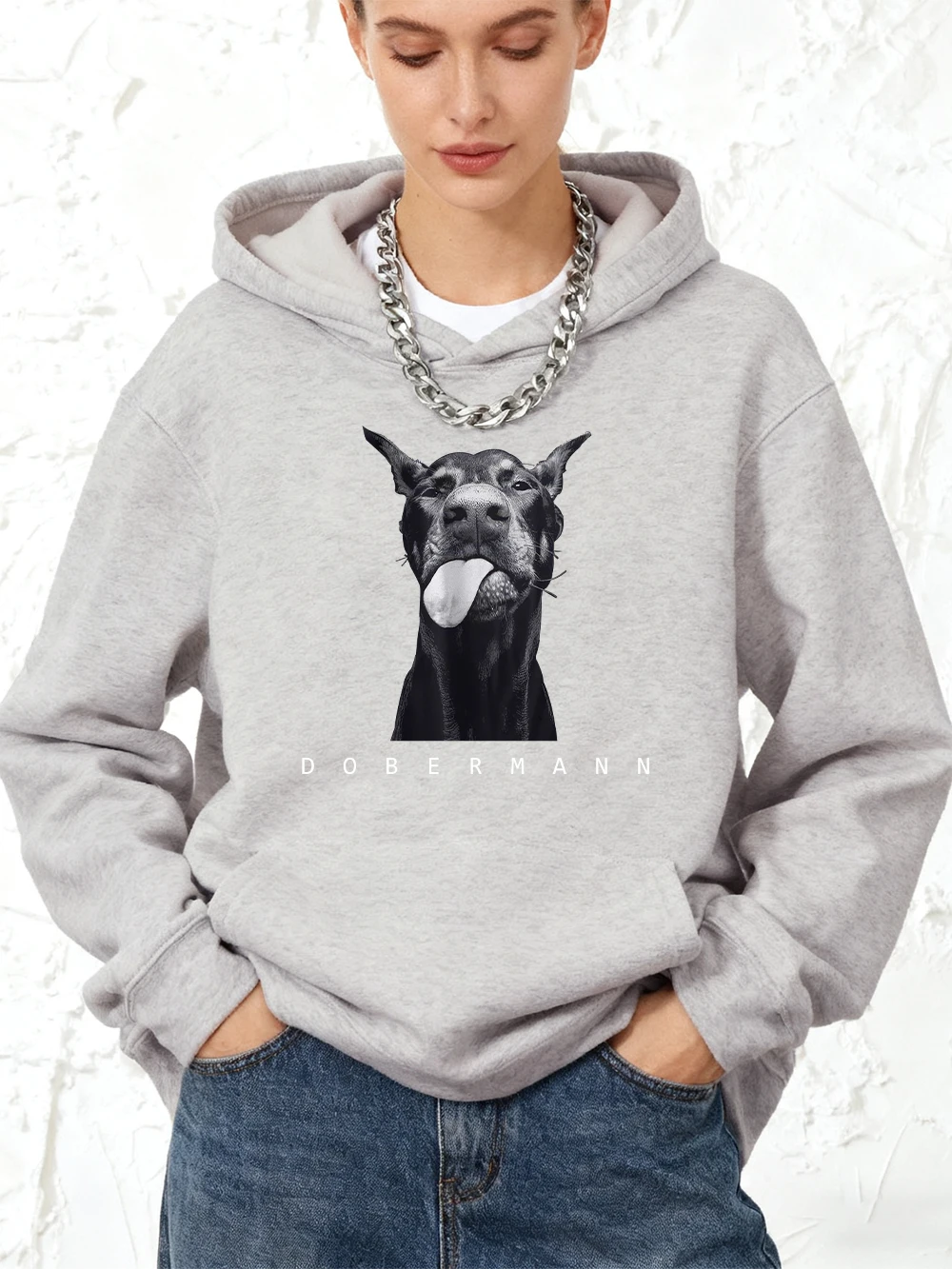 موضة الإبداع دوبيرمان يطبع سترات قطنية عالية الجودة المرأة رياضي فضفاض البلوز الشتاء الصوف الدافئة البلوز الركض جيب القمم