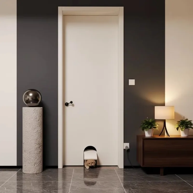 Brand Solid Wood Modern Interior Cat Door with Windproof Feature and Finished Surface for Living Room