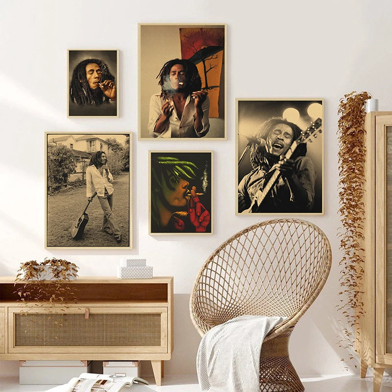 Bob MarleyKraftpaper reggae rock Poster Alternative Art Painting Wall Sticker for Coffee House Bar
