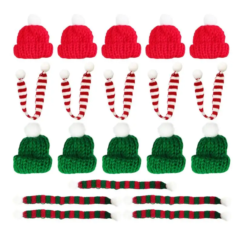 20 Stuks Kerst Miniatuur Santa Muts Sjaal Cup Flessen Decor Kerstfeest Wollen Pet Diy Handgemaakte Mobiele Telefoon Case Decor