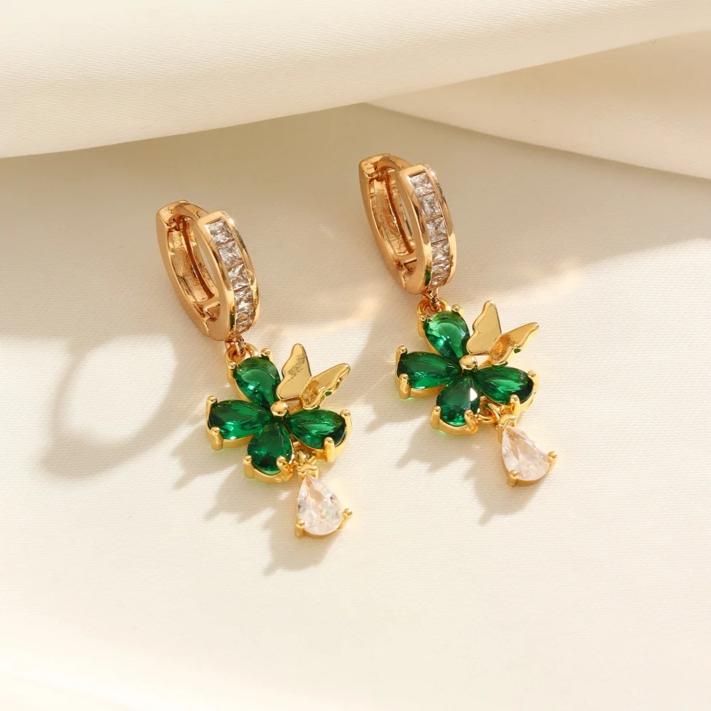 

1 Pair Fashion Butterfly Flowers Zirconia Dangle Earrings for Women Golden Earring Jewelry Wedding Party Accessories