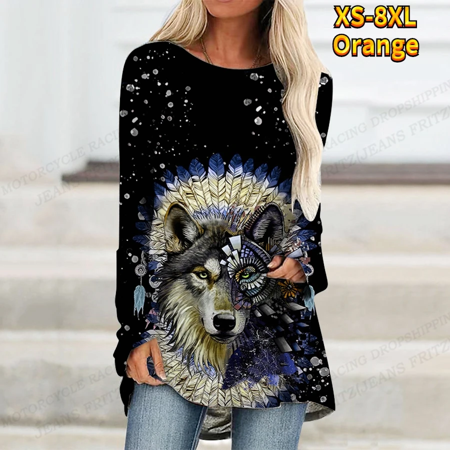 Wolf 3d Print T-shirt Women Fashion T-shirt Crew Neck Long Sleeve Tops Tees Ladies Tshirt Wolf T Shirt Loose Tops Animal