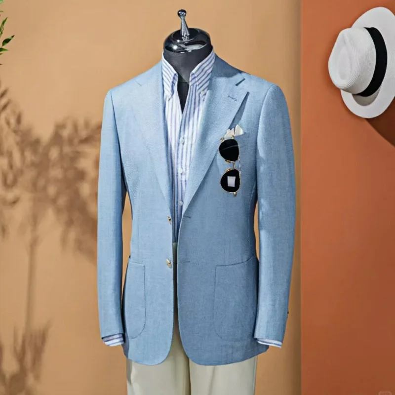 

Autumn Wool Light Blue Thick Style Suit Jacket Quality Suit Jacket Suitable for Business Parties Stylish and Casual for Weddings