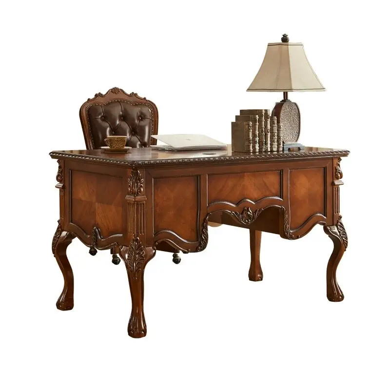 

American solid wood antique desk office boss computer desk European writing desk calligraphy table book table and chair