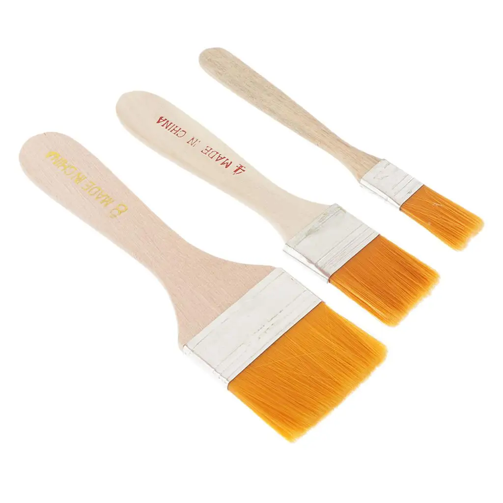 3pcs Wooden Handle Nylon Paint Painting Brush for Acrylic Oil