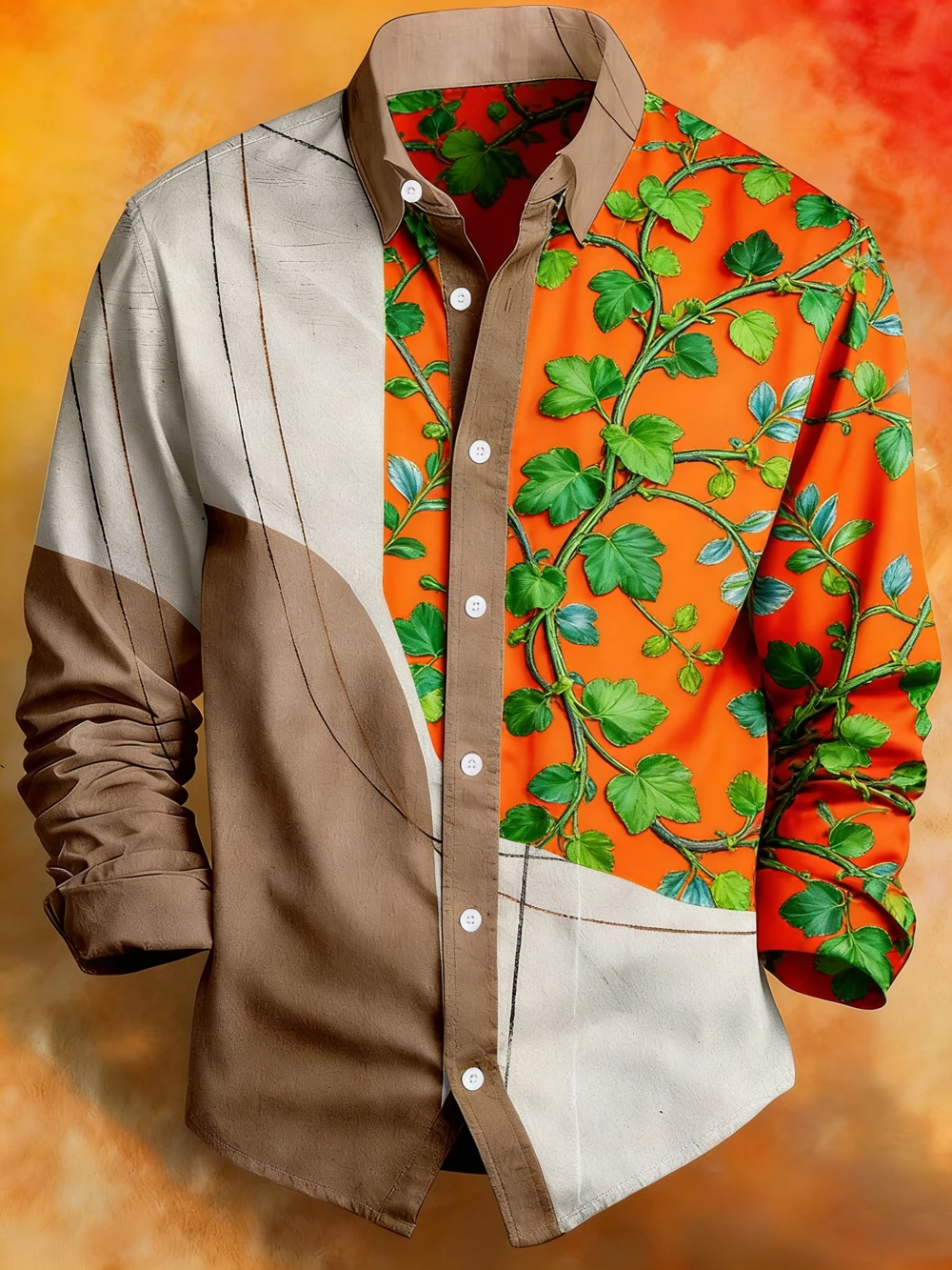 

Men's New Long Sleeve Lapel Designer Shirt Leopard Leaf HD 3D Printed Shirt Hawaiian Casual Social Men's Clothing Fast Shipping