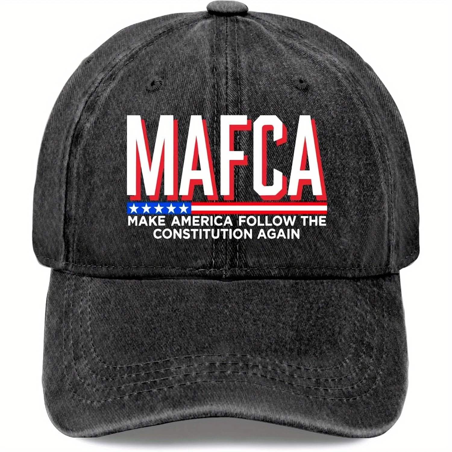 

Vintage Washed Baseball Cap- Patriotic Political Humor Design "Make America Follow The Constitution Again" Red White Blue Stars