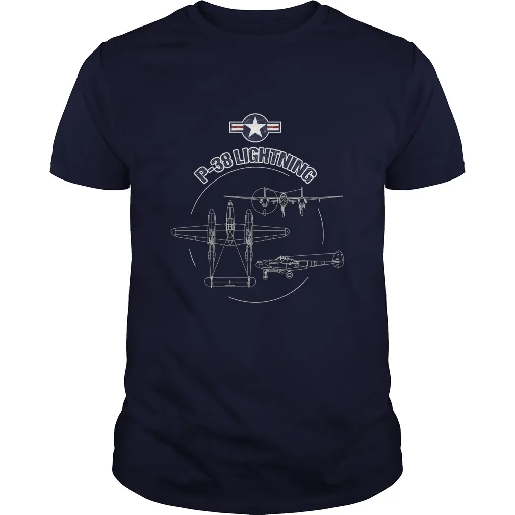 WWII Warbird P-38 Lightning Fighter Aircraft T-Shirt 100% Cotton O-Neck Summer Short Sleeve Casual Mens T-shirt Size S-3XL