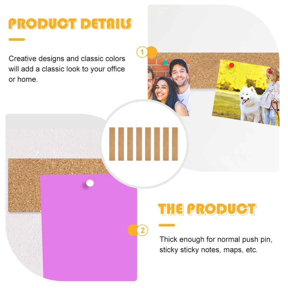 

8Pcs Soft Cork Board Strips Frameless Natural Cork Bulletin Bar Strip Thick Memo Board Strip for Home Office Meeting