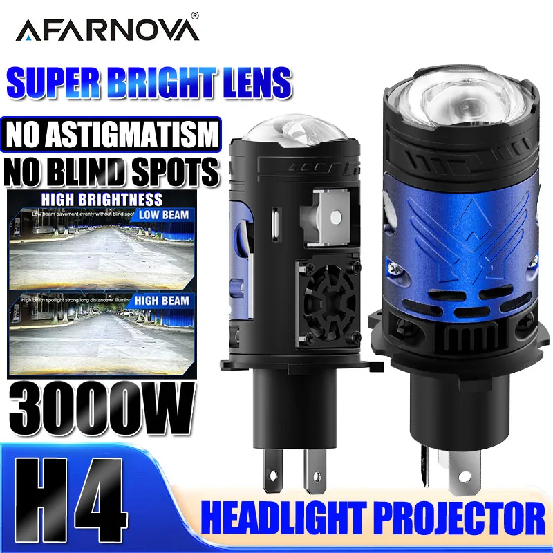 

3000W 40000000LM H4 LED Mini Projector Lens 6500K High Low Beam Turbo Fan Auto Headlamp 12V High Power Motorcycle Bulb Plug&Play
