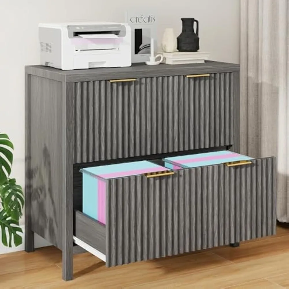 

2 Drawer File Cabinet, Printer Stand Lateral Filing Cabinets for Hanging Letter/A4/Legal Size Files Fluted Wood Storage