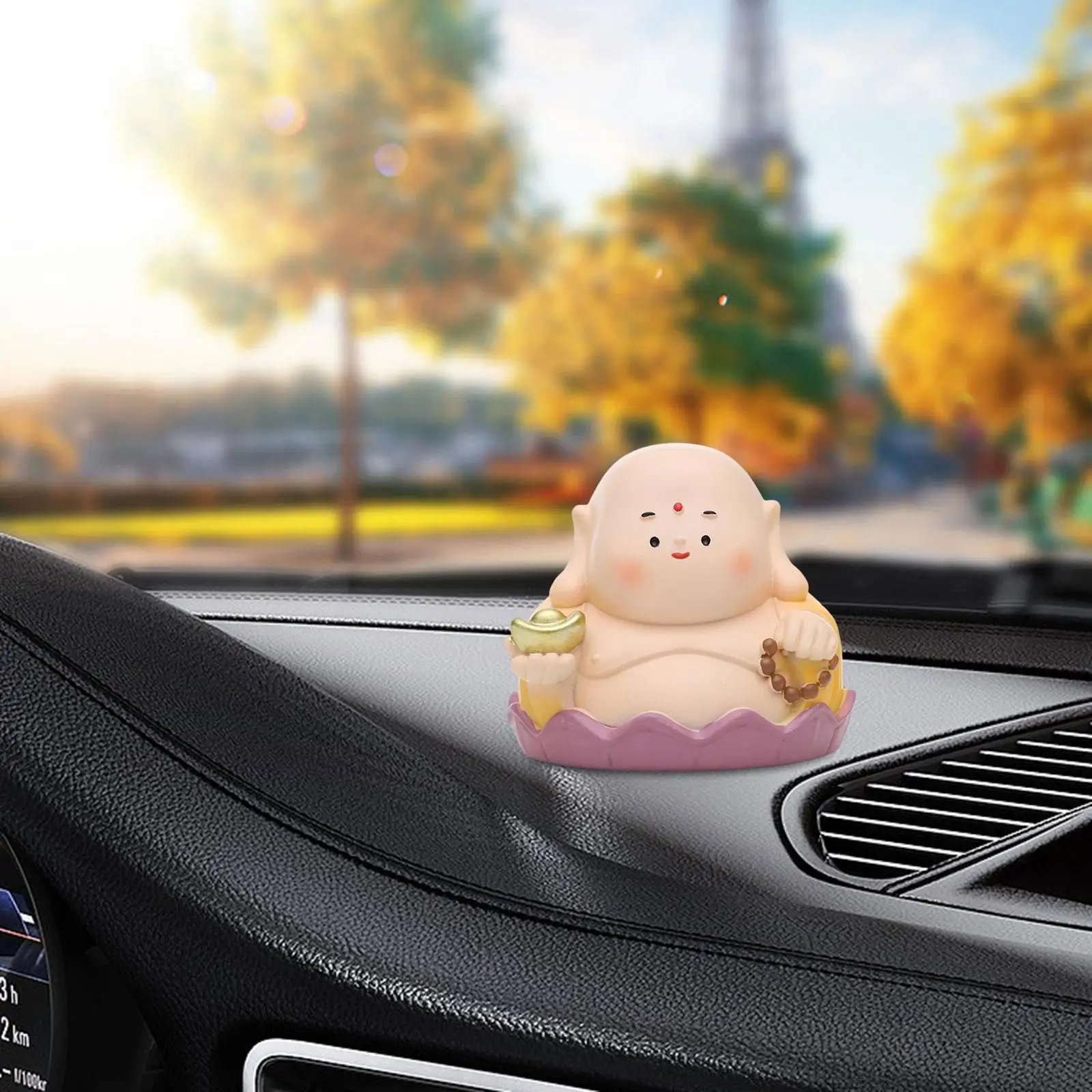 Cartoon Buddha Resin Figurine Desk Sculpture Car Dashboard Decor Home Office Tabletop Ornament Feng Shui Statue