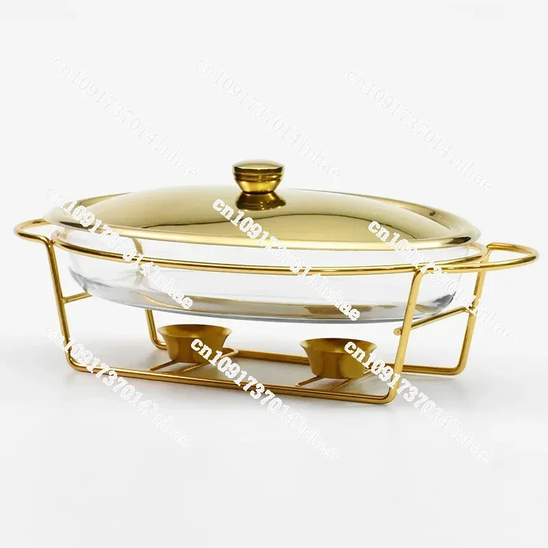 3L Food Warmer Hotel Buffet Golden Silver Oval Wedding Chafing Dish Stainless Steel Glass Serving Dish Hot Pot Alcohol Stove