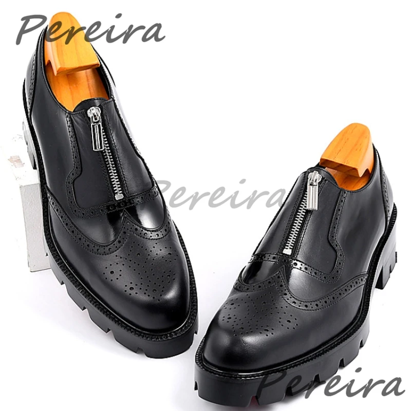 الرجعية منحوتة سميكة سوليد أحذية رجالية العصرية جلد طبيعي سستة ديكور أكسفورد أحذية النمط البريطاني حفلة الأعمال فستان الأحذية #4