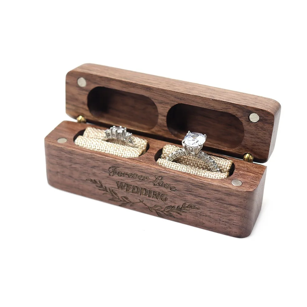 Flip Cover Wooden Engagement Ring Packaging Box Personalization Magnetic Attraction Jewelry Box Wedding Band Retro Storage Box