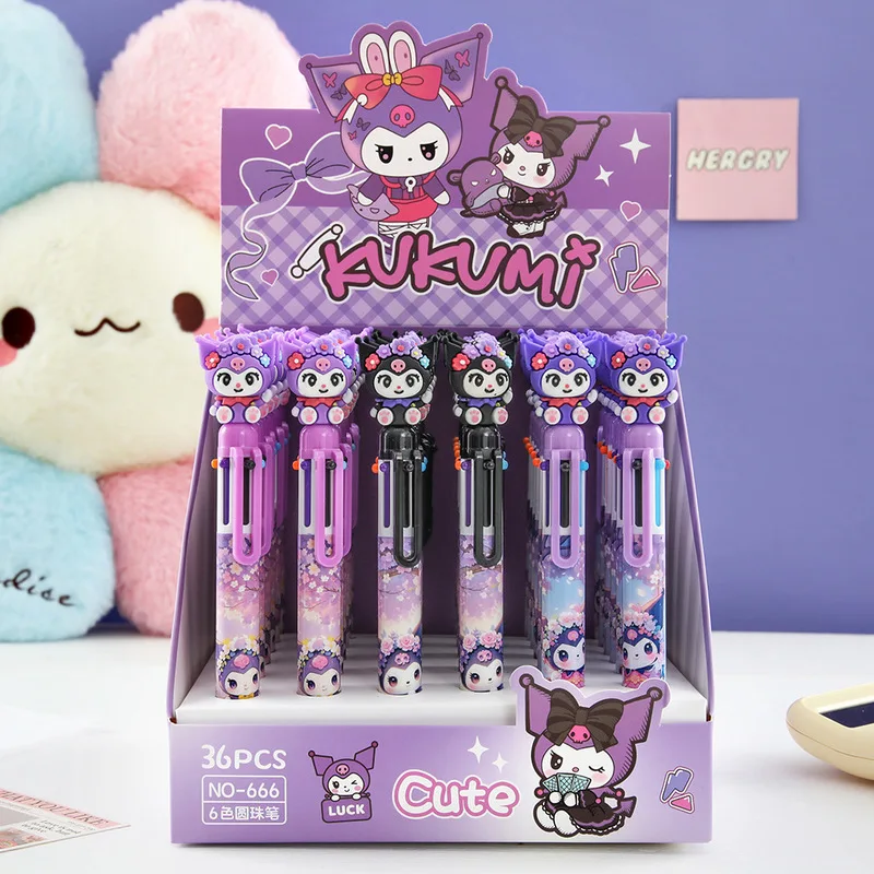 

Sanrio 36 шт. шесть цветов шариковая ручка мультфильм высококачественный костюм Kuromi 0,7 мм разноцветная ручка для студентов изучают канцелярские принадлежности подарки