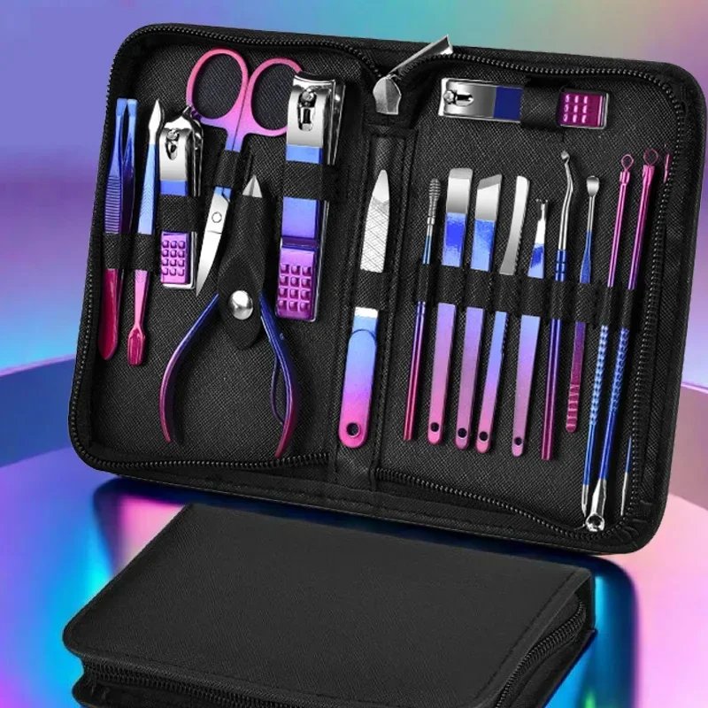 Kit de manucure et pédicure professionnel en acier inoxydable, soin des ongles des pieds de précision avec étui de voyage, coupe-ongles et ciseaux, ensemble de 6 à 18 pièces