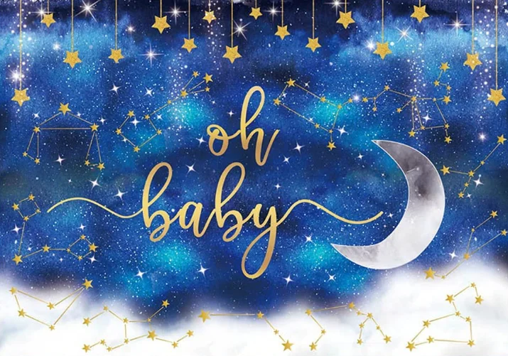 반짝임 리틀 스타 베이비 샤워 장식 배경, 남아용 달과 별 베이비 샤워 배너 파티 용품