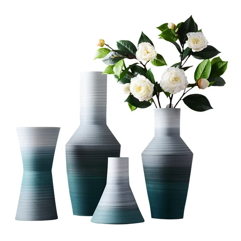 Nordic Morandi color gradual change ceramic large vase ornament flower arrangement creative living room dining table