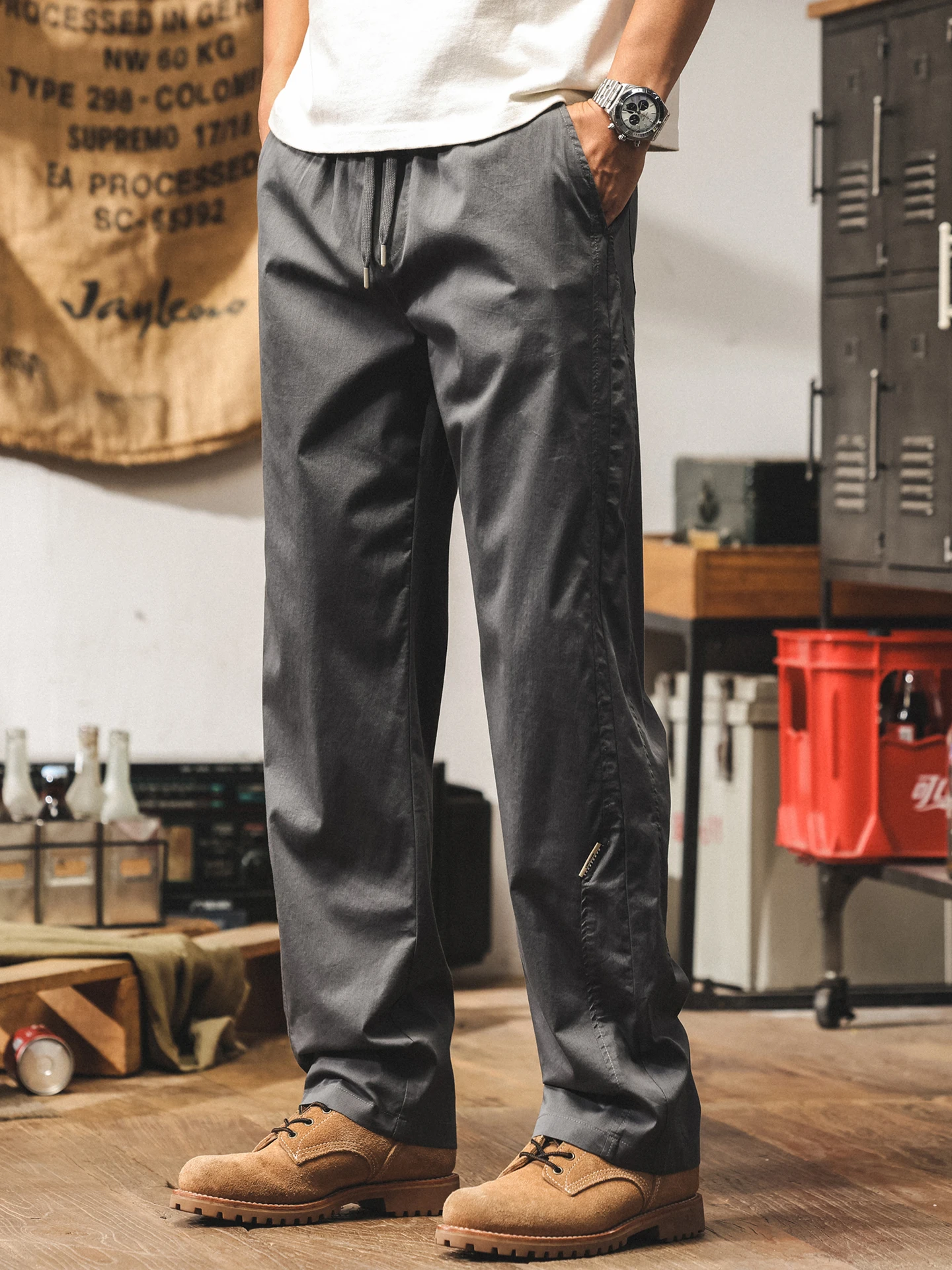 

Summer Thin Casual Pants Men's Loose Straight Leg ey Long Trousers Faionable American Workwear Breathable Comfortable Cot...