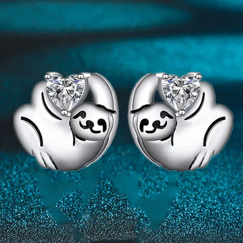 Fashion Heart Zircon Earrings Sloth Earrings Engagement Earrings for Women Animal Jewelry Lovely Girl Birthday Anniversary Gift