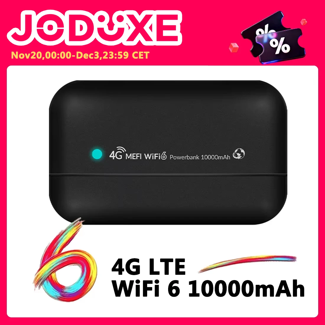 

JODUXE 4G LTE Wi-Fi маршрутизатор Wi-Fi 6 10000 мАч мобильный Wi-Fi беспроводной модем карманный Wi-Fi 300 Мбит/с точка доступа глобальные частотные диапазоны