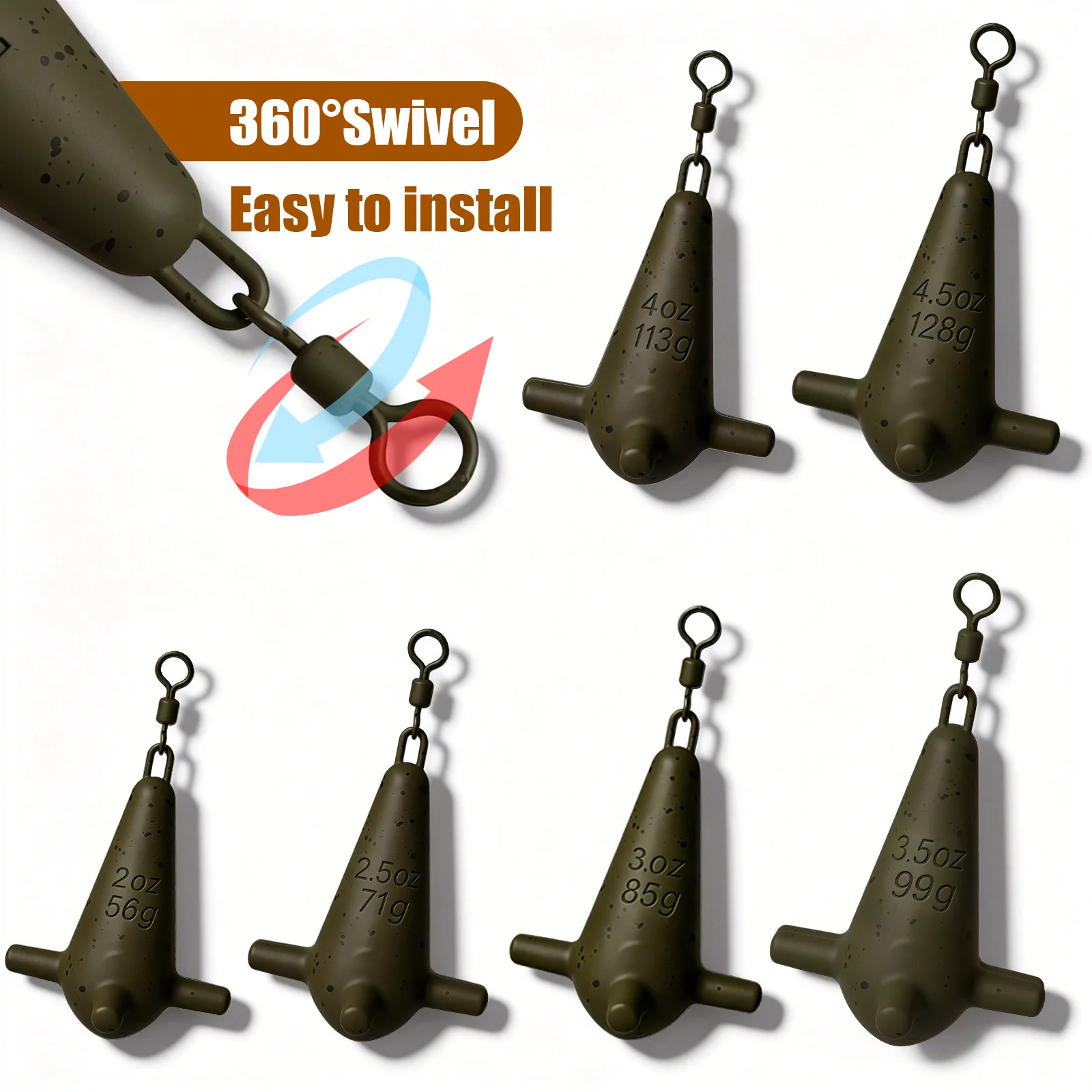 YOTO Inline Rocket Bleigewichte für Karpfenangeln, 2oz 2,5oz 3oz 3,5oz 4oz 4,5oz Anti-Snag Angelgewichte mit Wirbel