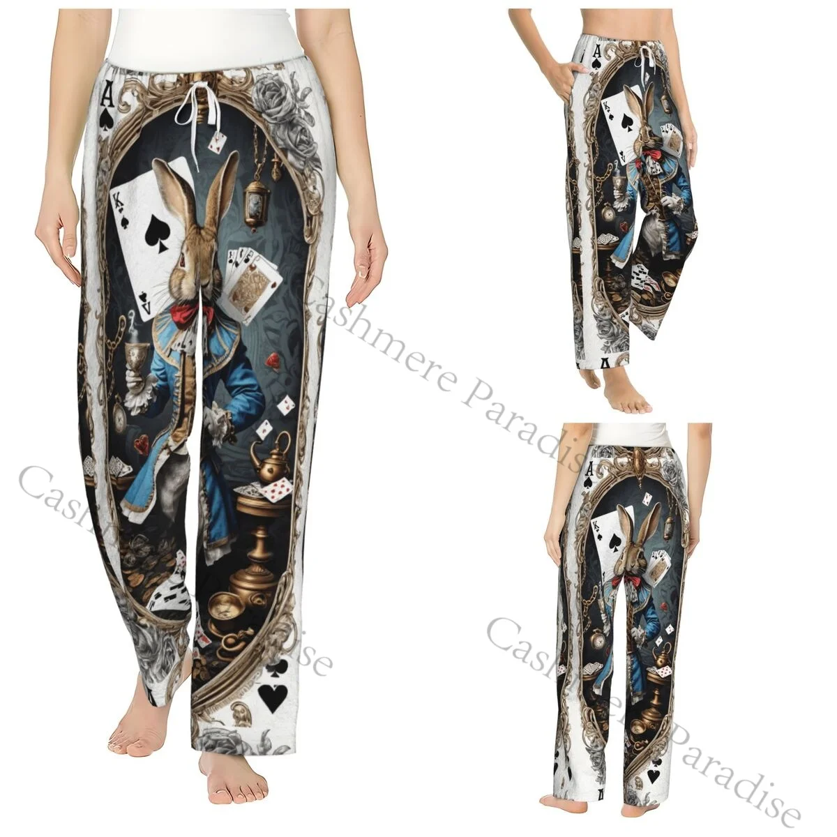

Alice In Wonderland Cards Warm Women Pajama Pants Flannel Sleep Bottoms Soft Fleece Loungewear