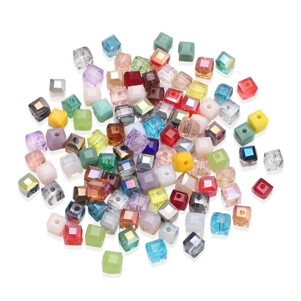 4 6mm Faceted Square Glass Beads AB Color Austria Cube Crystal Bead Loose Spacer Beads for Jewelry Making DIY Bracelet Necklace