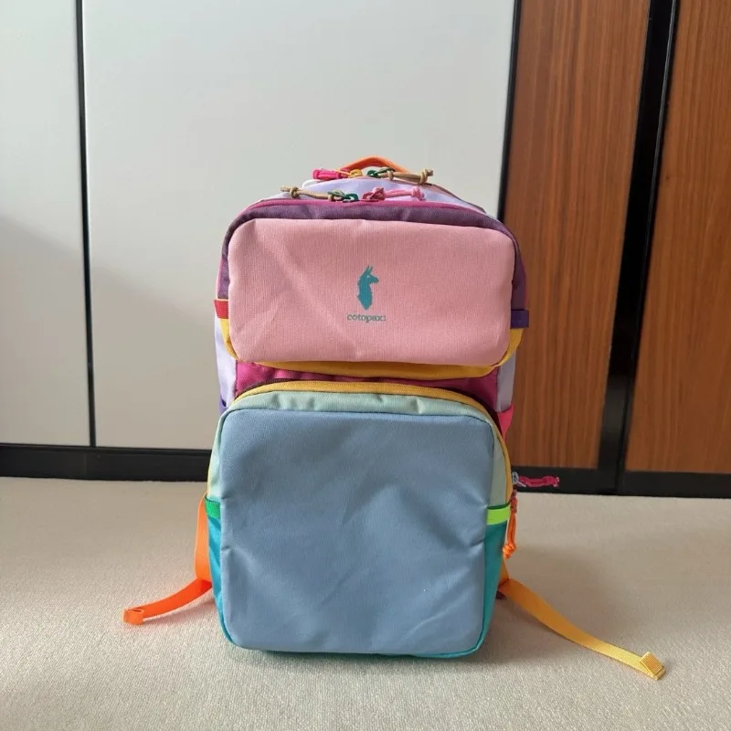 Dopamine Color Block Backpack Lightweight Nylon Unisex Hiking Daypack Multifunctional Outdoor Travel School Casual Color Contras