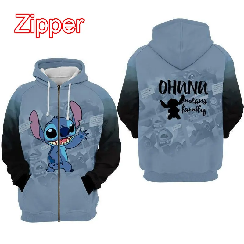 Stitch Cartoon Anime Men Zip Up Hoodie 2024 New Fashion Cool Women Oversized Sweatshirt Spring Autumn Children Clothing Coat