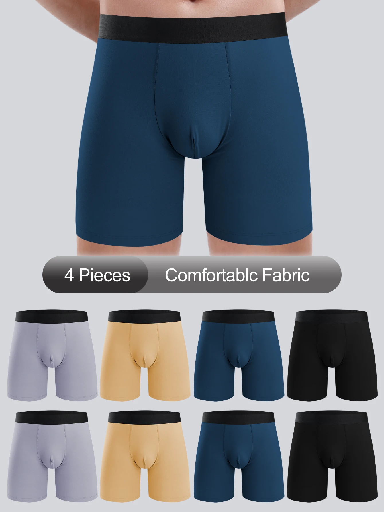 

8 Pack Europe and America Size MEN'S Solid Color Sexy Boxer Underwear Antibacterial Breathable plus Size MEN'S Shorts Underwear