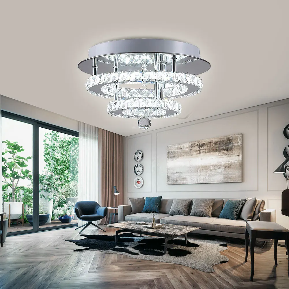 LED Crystal Chandelier Modern Bedroom Ceiling Lamp Flush Mount Lighting Fixture